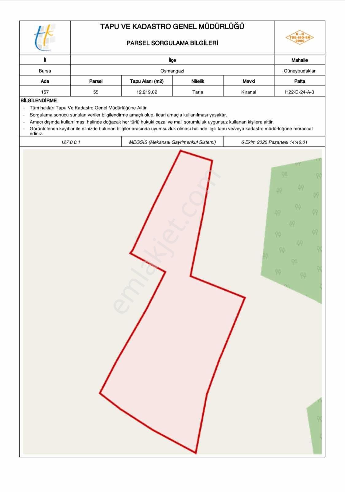 Kristal K2 Pera Osmangazi Güneybudaklar 12.219 M2 Satılık Tarla - Görsel 2