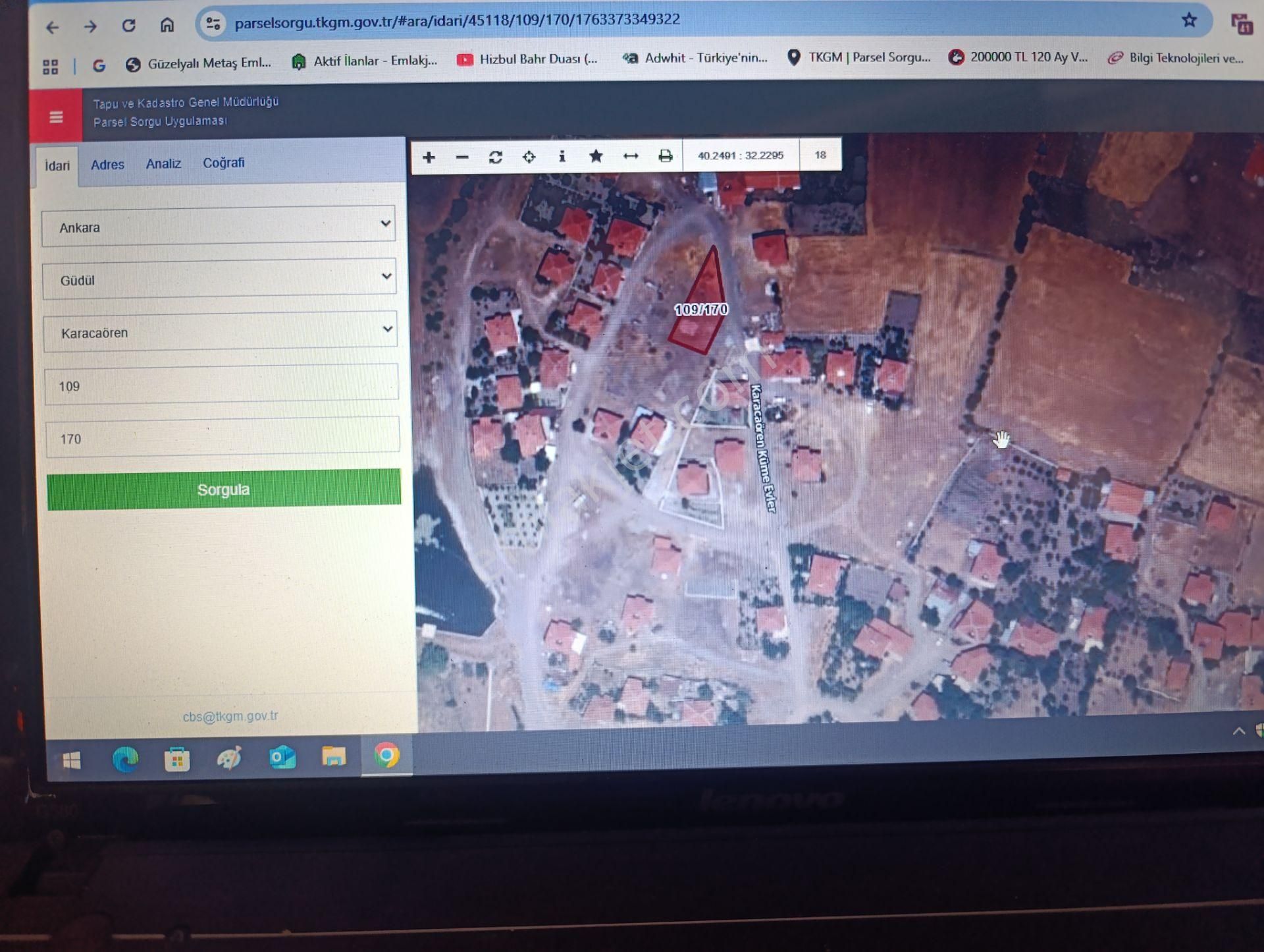 Ankara Güdül Karacaören Köyünde Satılık Köy İçi 538m2 Müstakil Tapulu Konut Arsası