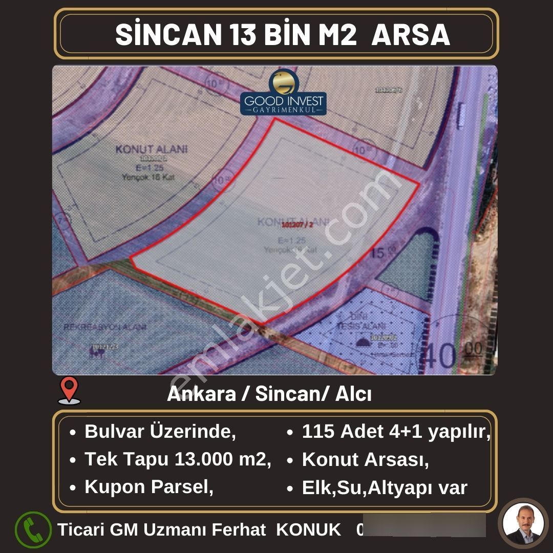 Ankara Temelli Alcı 105 Dairelik 13000 M2 Konut Arsası