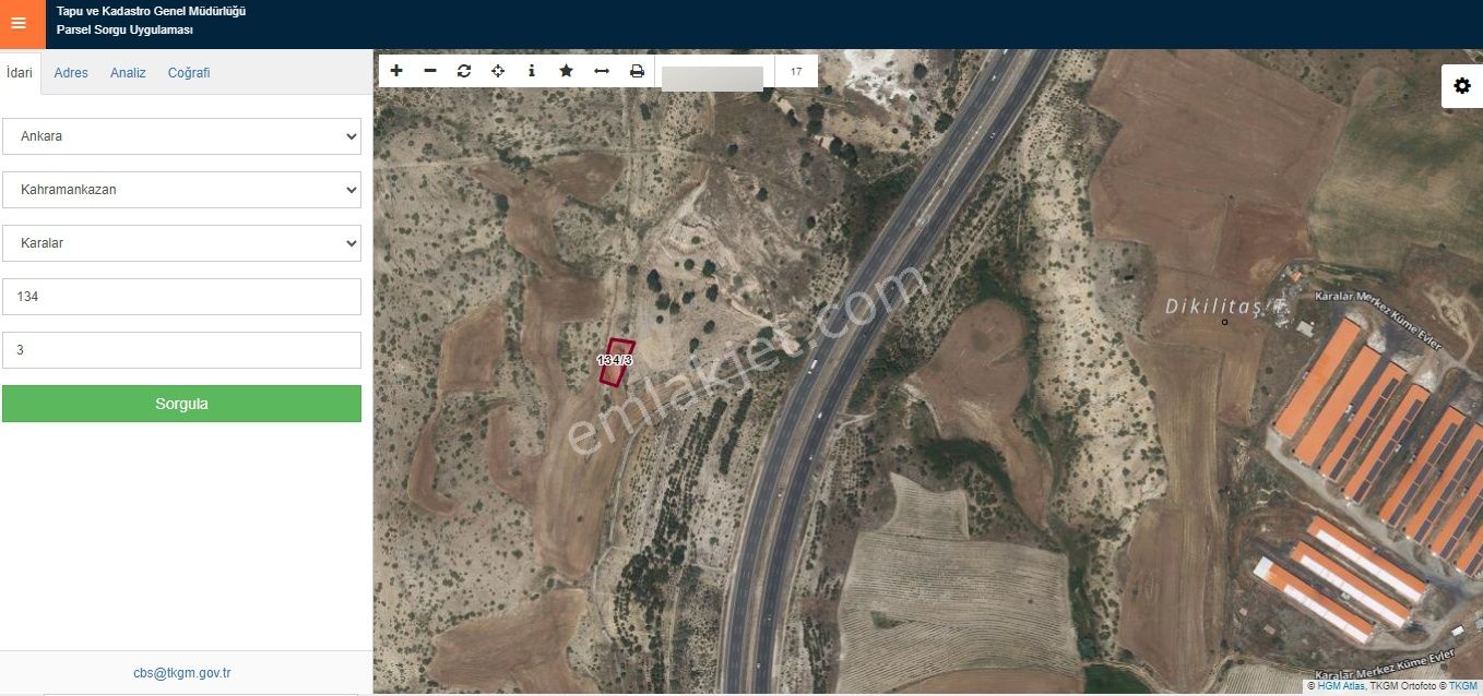 Kahramankazan Karalar Satılık Tek Tapu 608 Metre Tarla