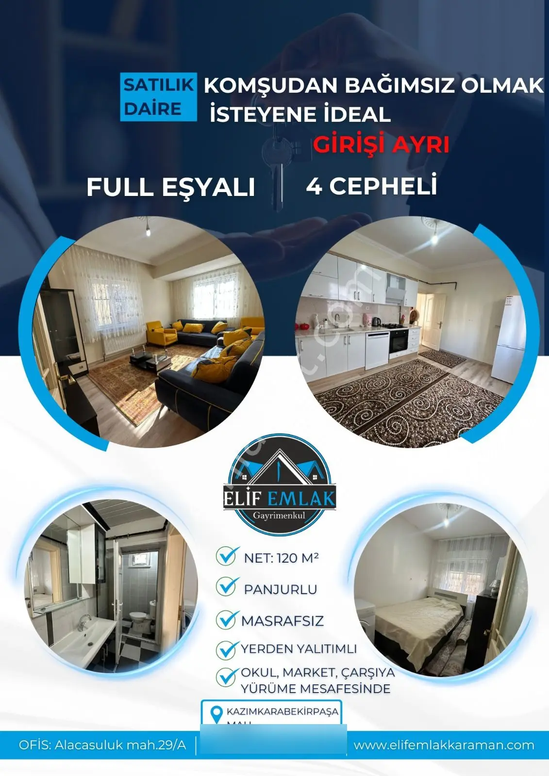 🌟 Girişi Ayrı | Merkezde | 4cepheli (eşyalı) Satılık Daire