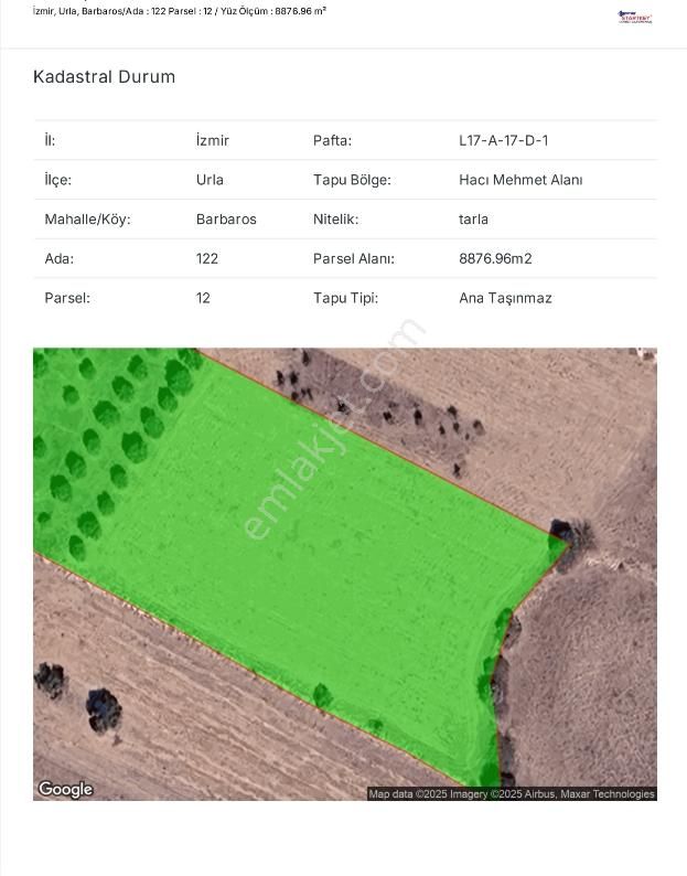 Urla Barbaros Yola Cepheli 9 Dönüm Satılık Tarla - Görsel 5