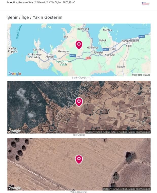 Urla Barbaros Yola Cepheli 9 Dönüm Satılık Tarla