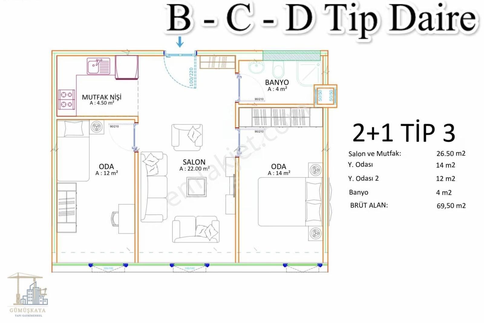 Sesport Rezidans / 2+1 1+1 65 M² / Ön Cephe / Daire Ve Ofis - Görsel 8