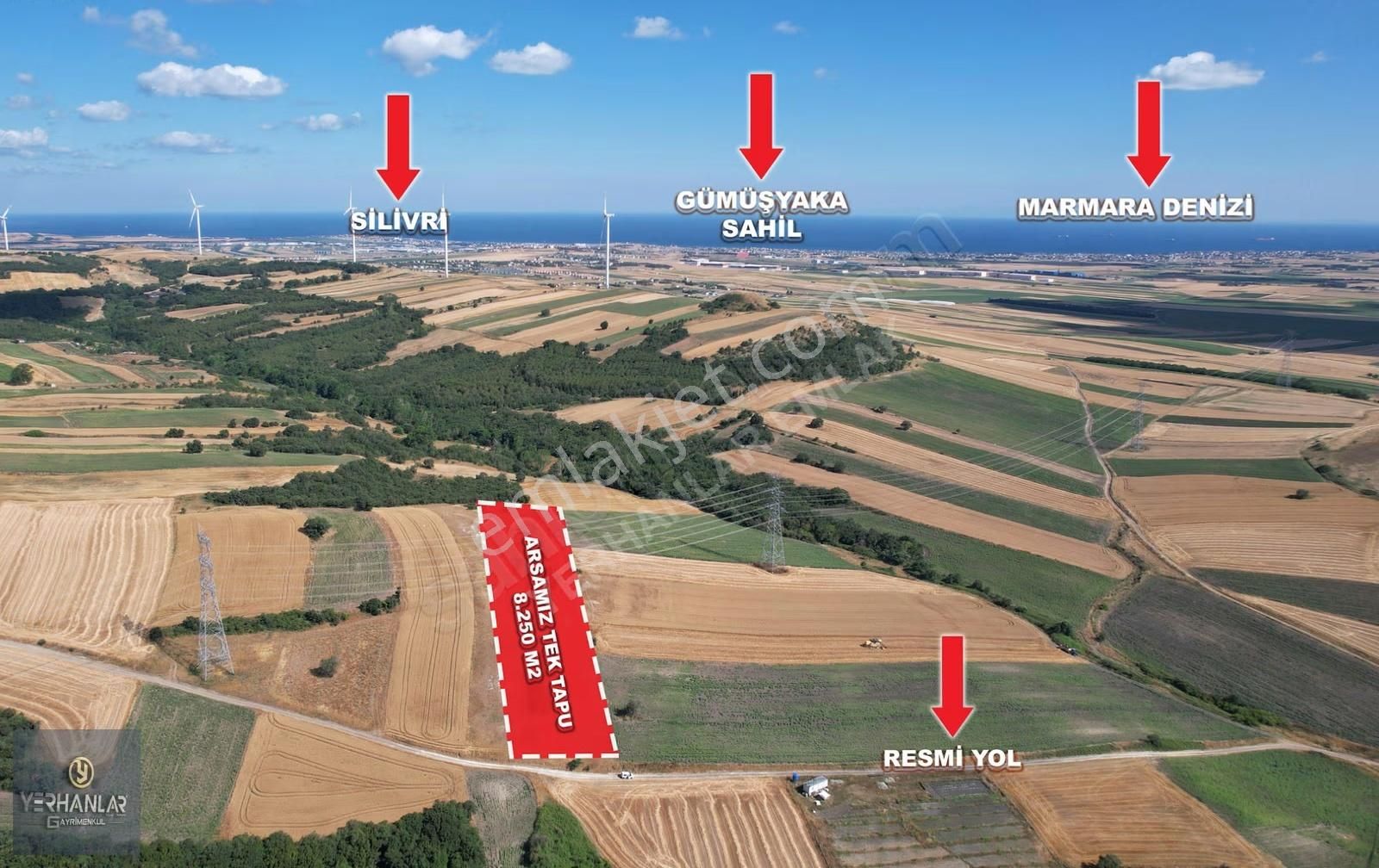 Silivri Değirmenköyde Yeni Sanayiye 15 Dk 8250 M2 Tek Tapu Arsa