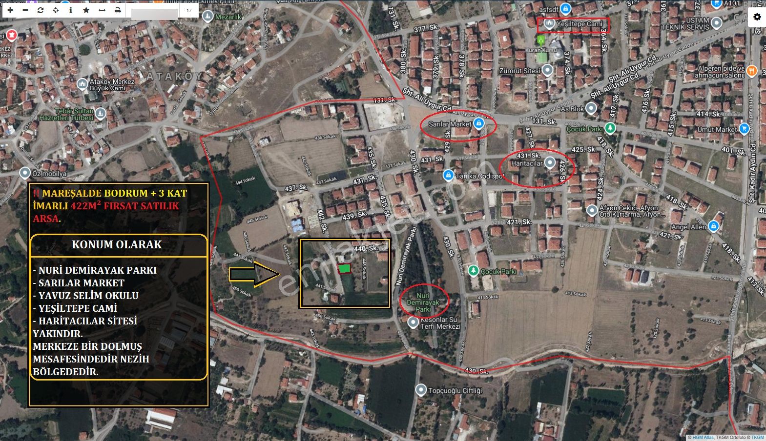 Afyon Üçok Emlaktan Mareşal De Satılık Konut İmarlı Fırsat 422m² Arsa