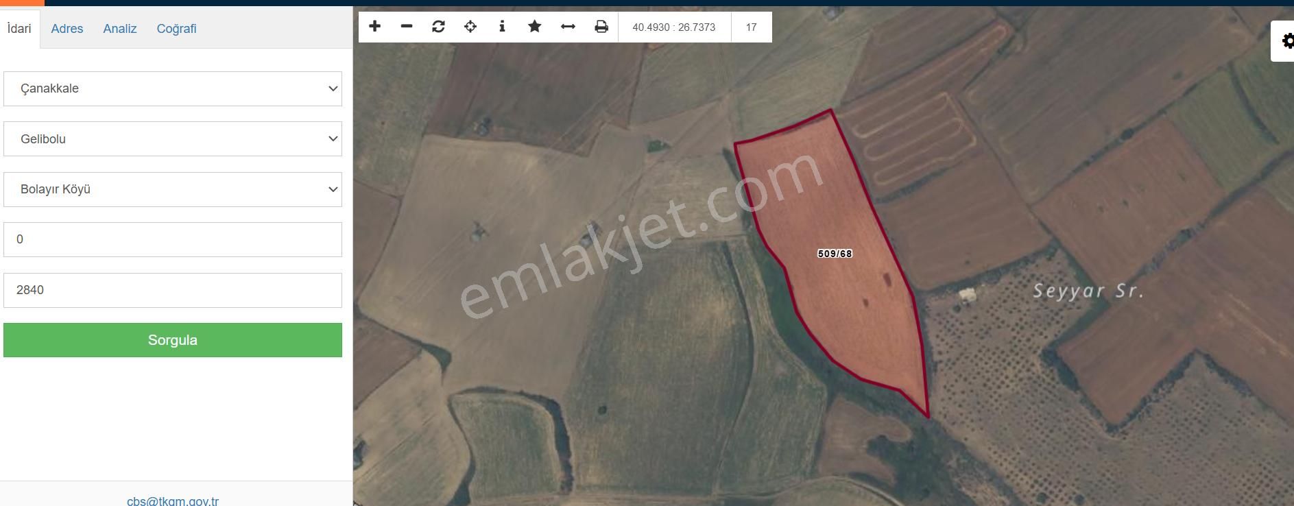 Çanakkale/gelibolu/bolayır Tek Tapu Fırsat Tarla 22.720 M2 Acil Satılıktır.