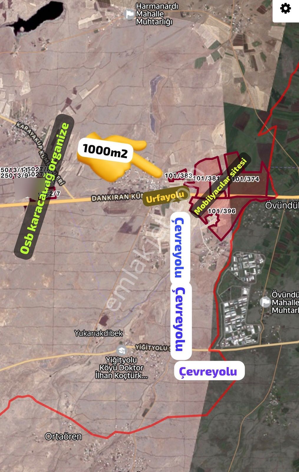 Kaçmaz'dan Kaldırımda Urfa Yoluna Yakın 1000 M2 Satılık Arsa
