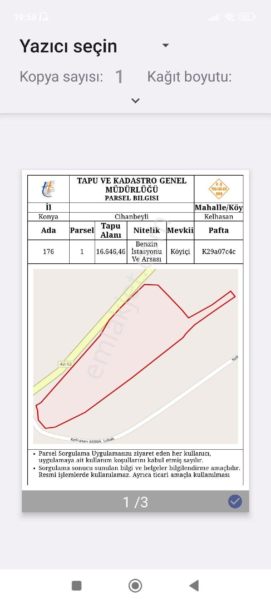 Satılık Arsa Kelhasan Mahallesi Cihanbeyli Konya