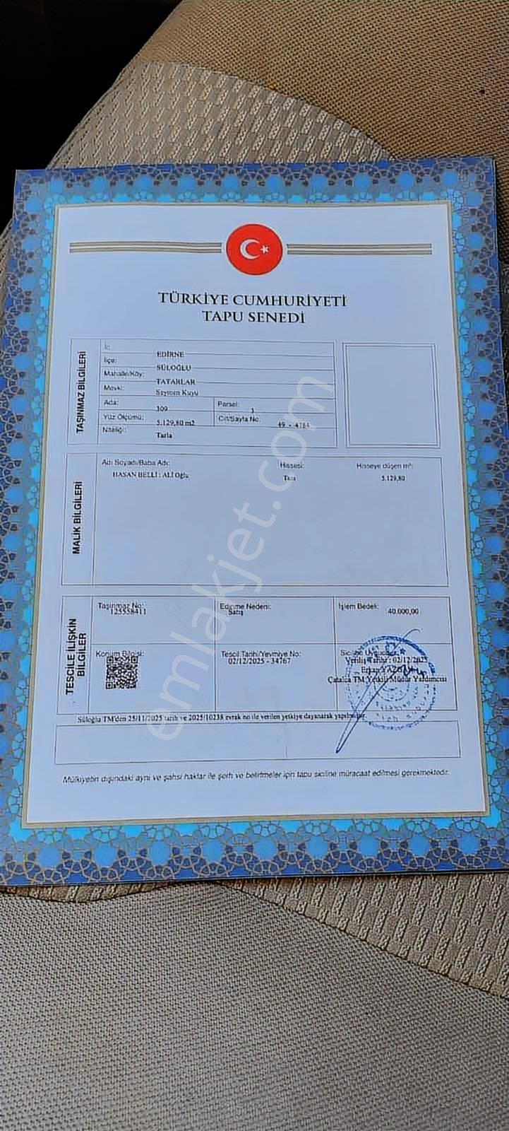 Edirne Tatarlar 5130 M2 Tek Tapu Köyün Girişinde