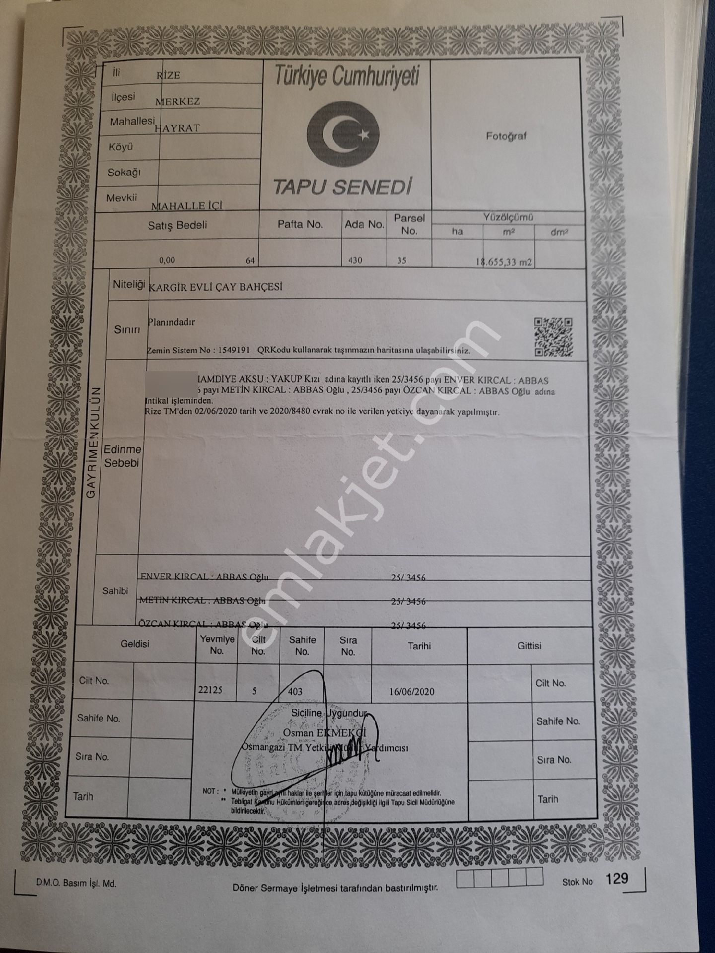 Rıze Merkez Hayrat Ta Hısselı Caylık