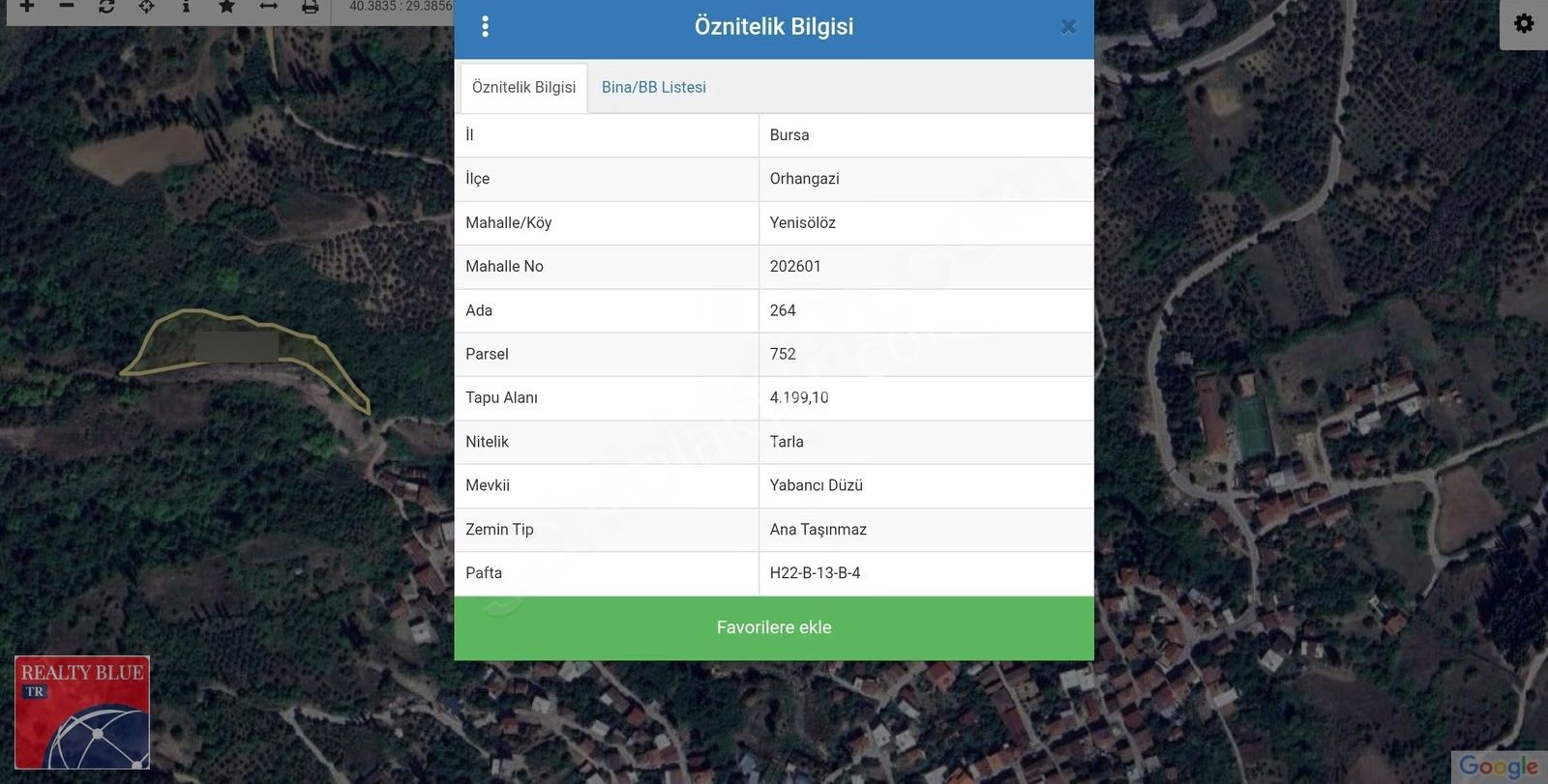 Bursa Orhangazi Yenisölöz'e Satılık Müstakil Tapulu 4199m2 Tarla
