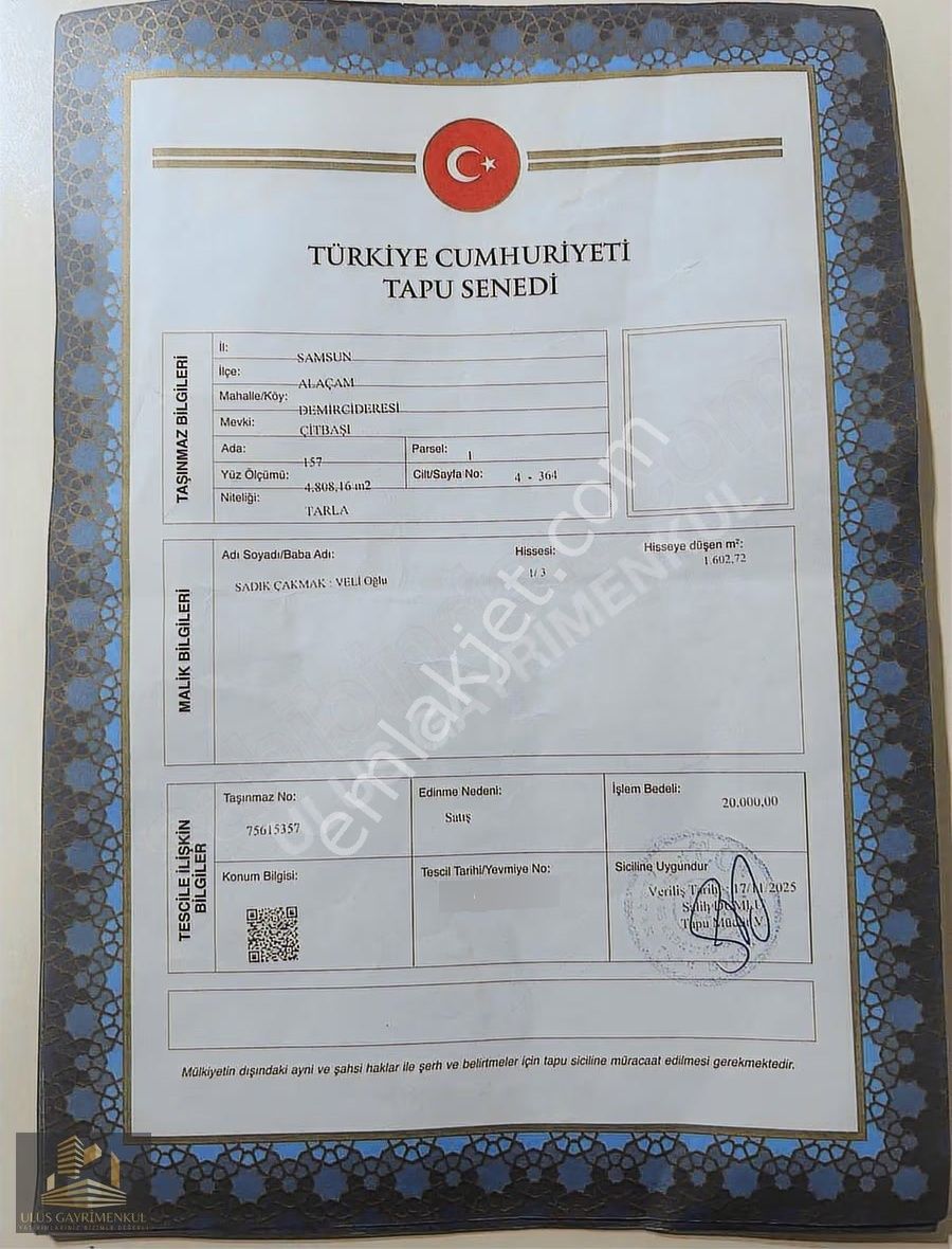 Ulus'tan Demircideresinde Yerleşim Yeri İçerisinde 1602 M2 Arazi