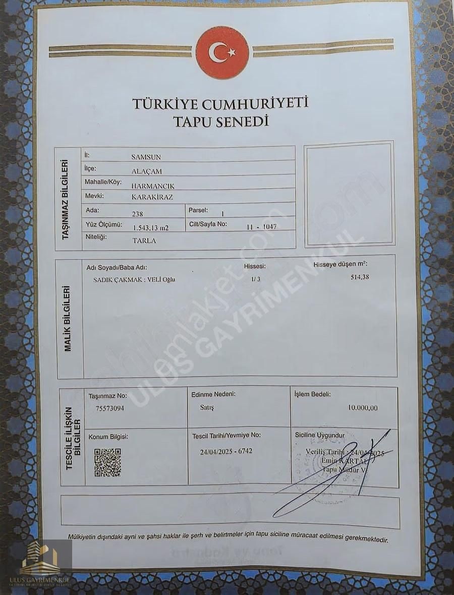 Alaçam - Harmancık'da Deniz Gören Yakakente 4 Km 514 M2 Arazi