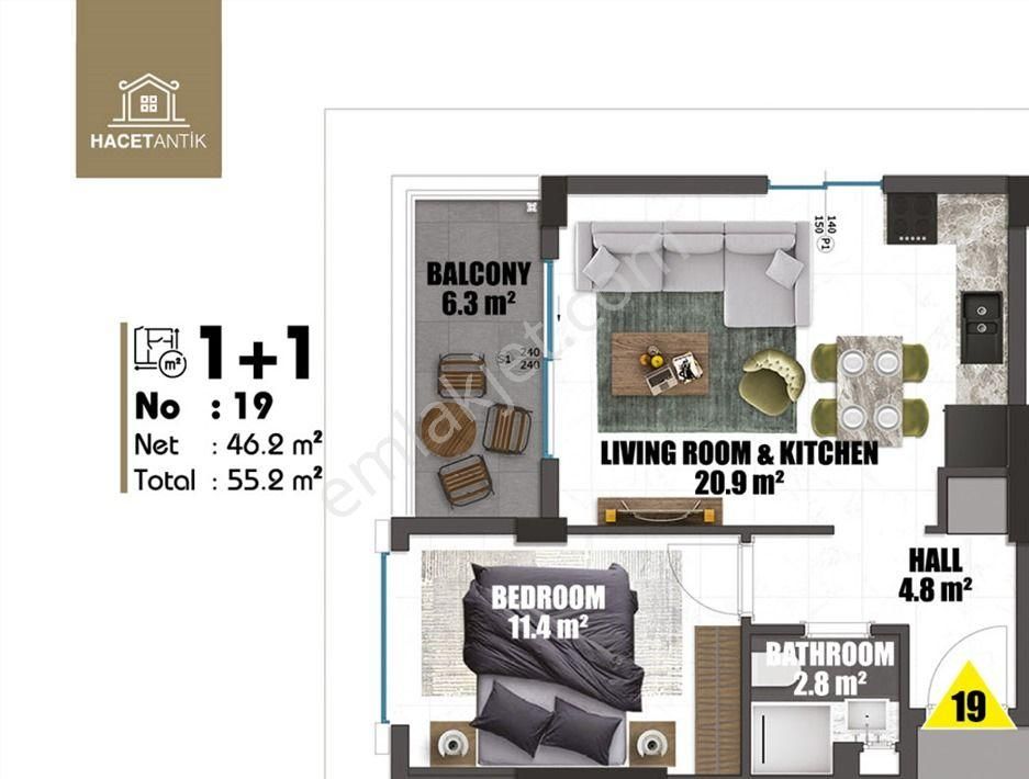 Alanya Merkez Satılık 1+1 - Görsel 14