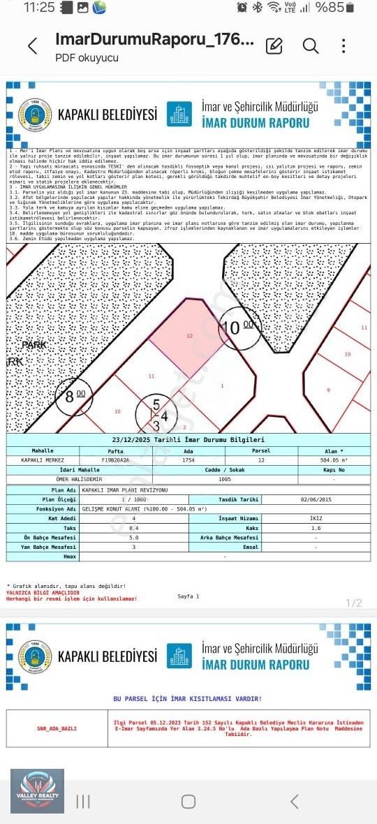 Kapaklı'da 504 M² Konut İmarlı %40 Ve 4 Kat Satılık Arsa - Görsel 2