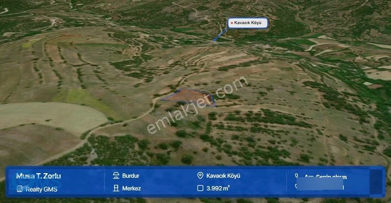 Burdur Merkez Kavacıkta 3992 M² Tarım Arazisi
