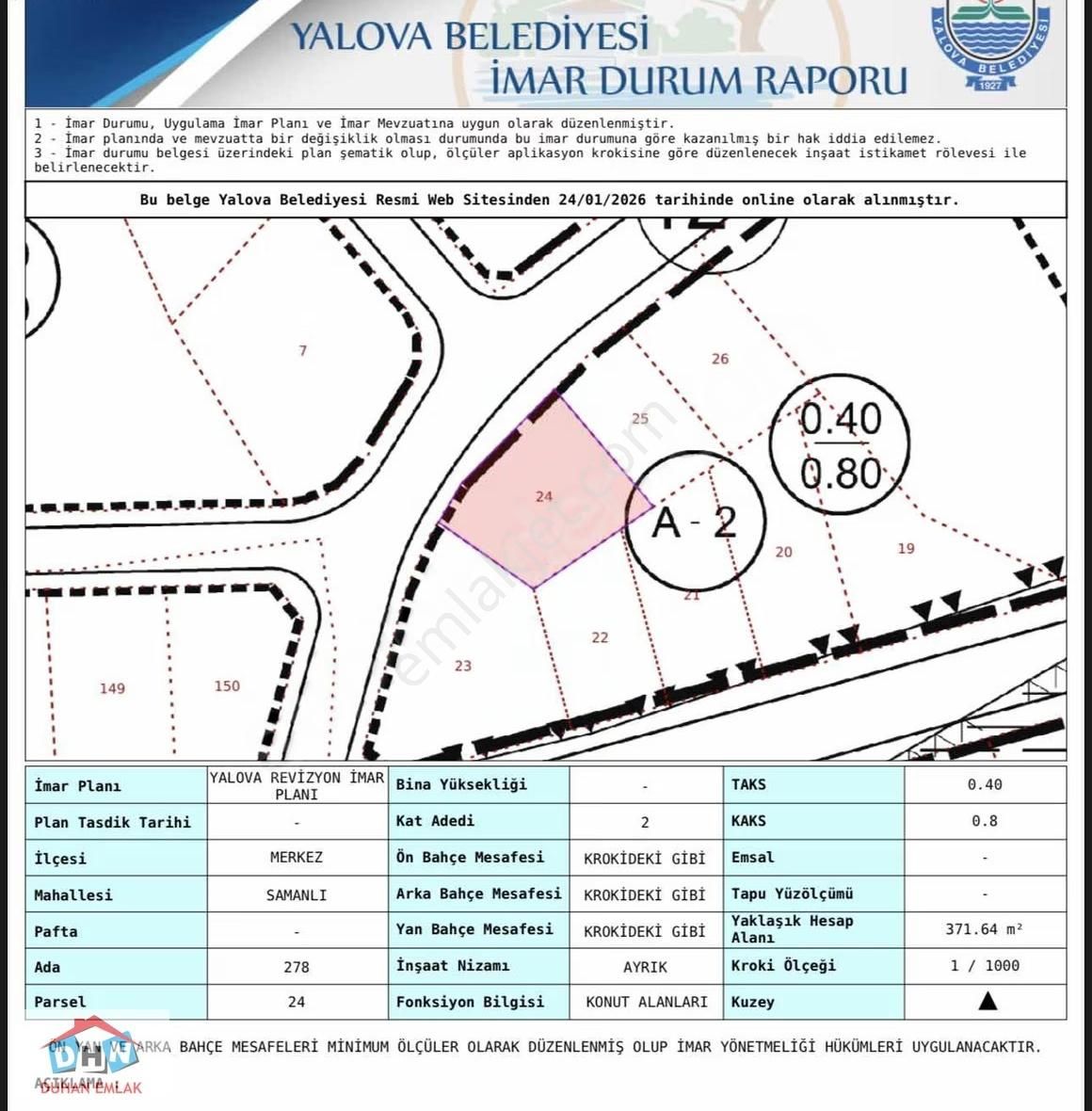Duhan Emlak'tan Samanlı'da Spor Caddesinde 2. Parsel 371m2 Arsa