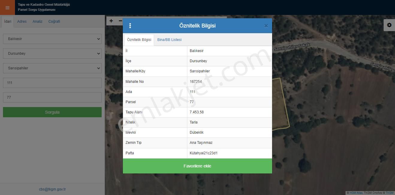 Balıkesir-dursunbeyli-sarısipahilerde 7453m2 Tarla