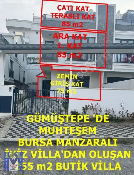 Gümüştepe Kültür' De 182 M2 Arsası + 3+2 Oda 250 M2 Sıfır Villa