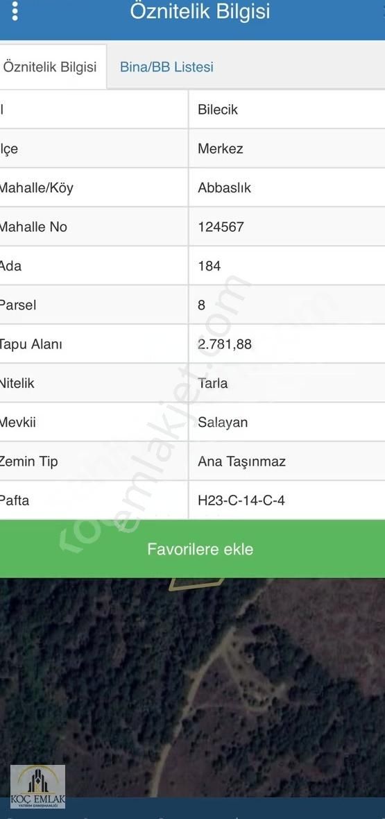Bilecik Merkez Abbaslık'ta Fırsatt Araziii