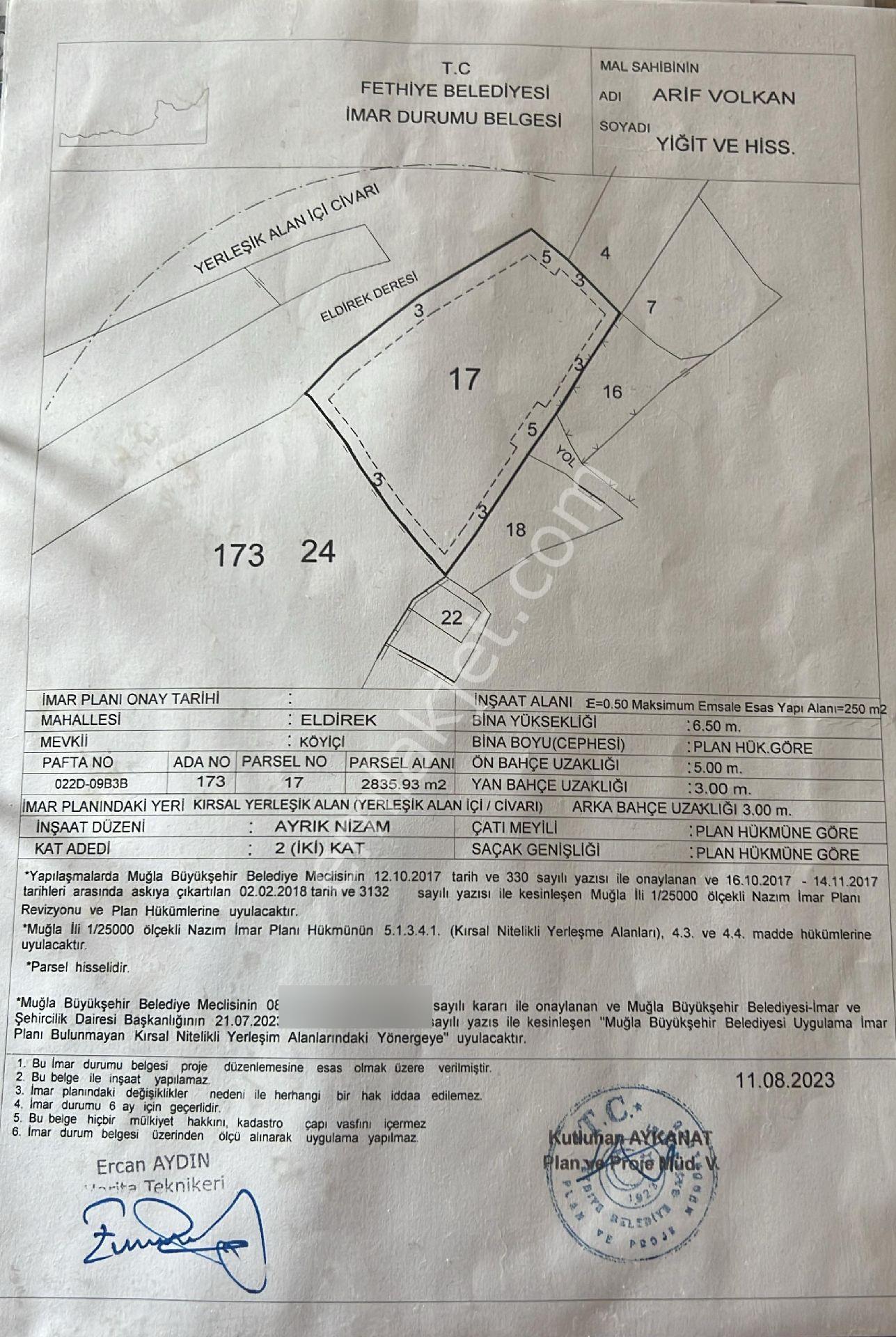 Fethiye Eldirek Mahallesinde Satılık 895m2 Arazi İmarlıdır. - Görsel 8