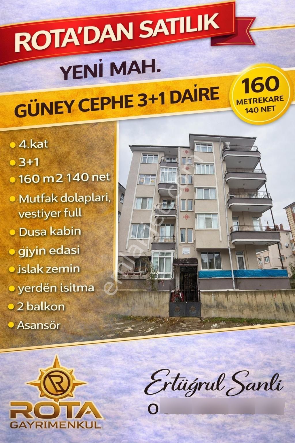 Rota’dan Satılık Yeni Mah. Güney Cephe 3+1 Daire