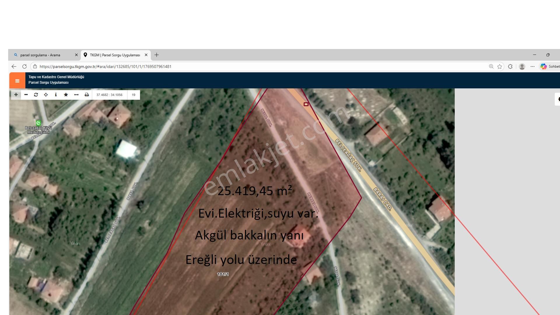 Ereğli İvriz Yolu Üzerinde Evi,elektriği,suyu Olan Ana Yol Üzerindeki Tarlamız