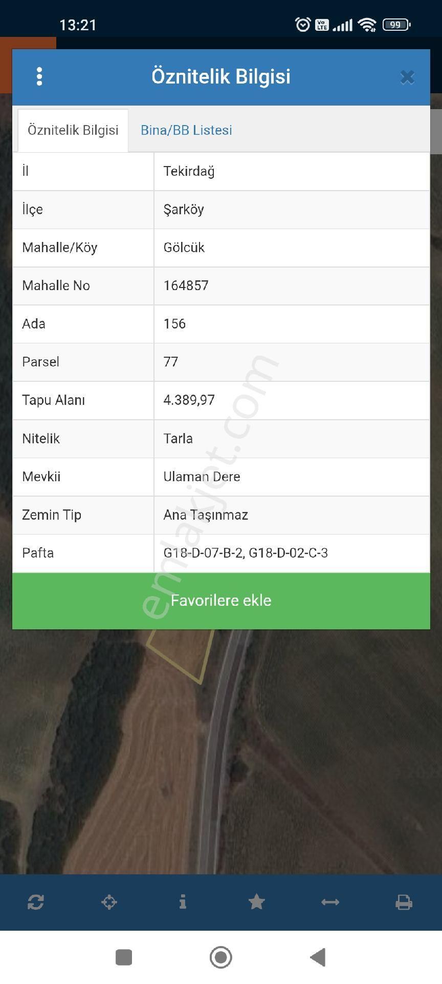 Tekirdag Şarkköyde Tek Tabu Tarla 4389m2