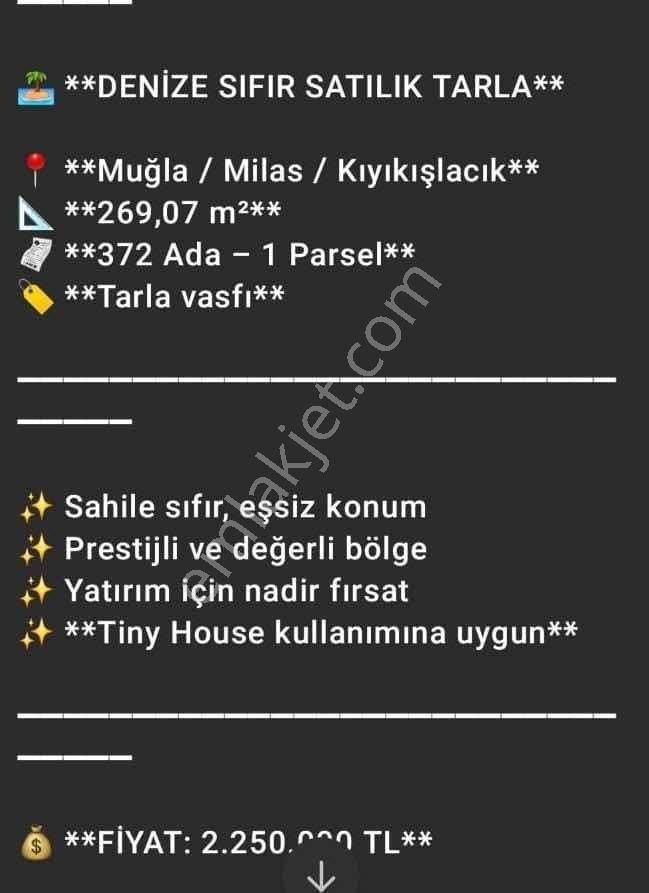 Muğla Kıyıkışlacık'ta 269 M2 Denize Sıfır Tarla - Görsel 3
