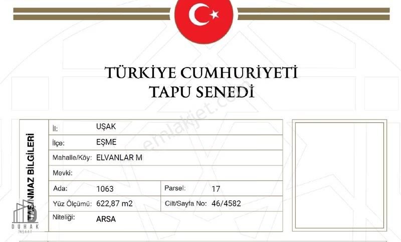 Uşak Eşme Elvanlarda Satılık Konut İmarlı Arsa