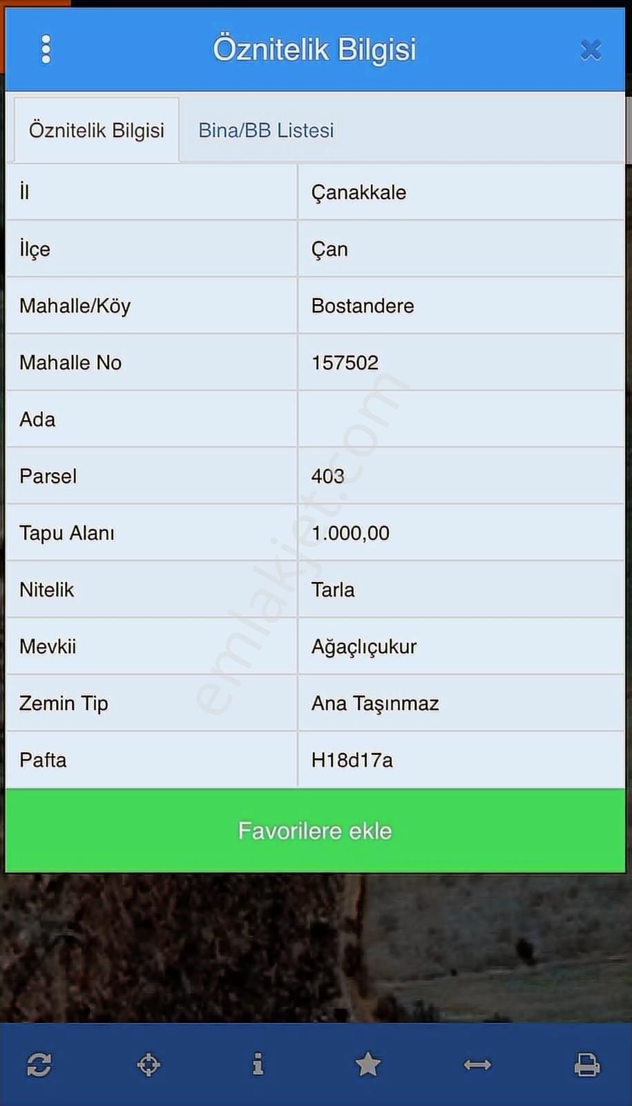 Beynilden Çanakkale Çan'da Satılık 1 Dönüm Tarla