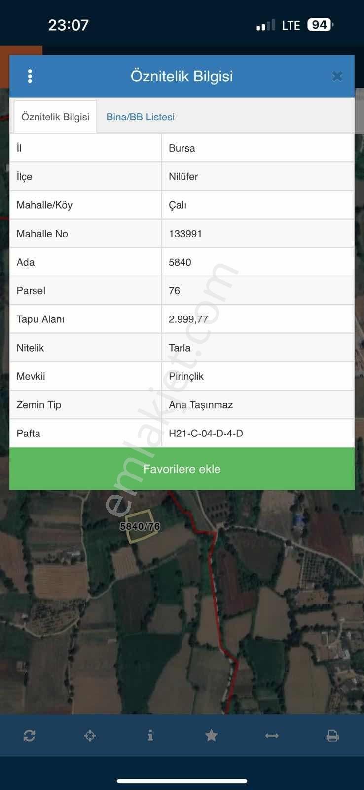 Nilüfer Çalı Mahallesi 750 M2 Satılık Hisseli Tarla
