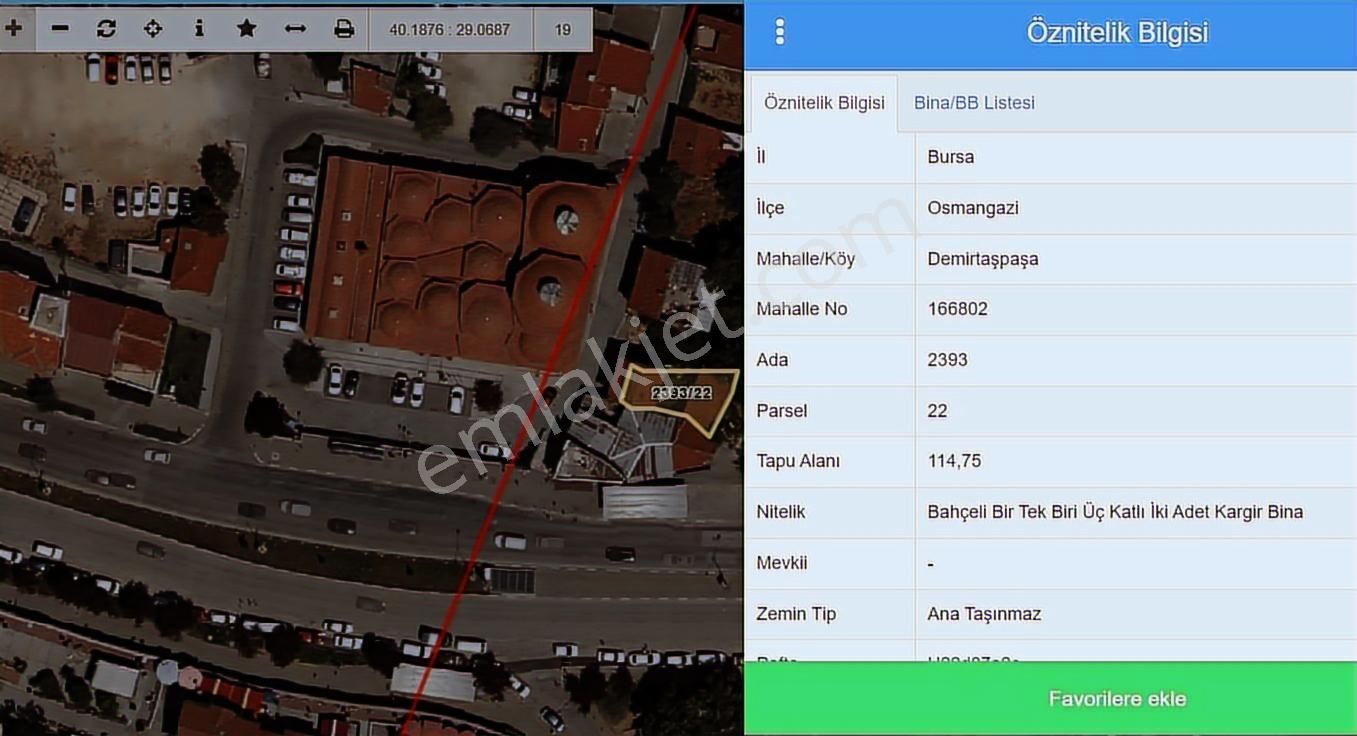 Bursa Demirtaşpaşa'da Müstakil Kargir Bina Arsası