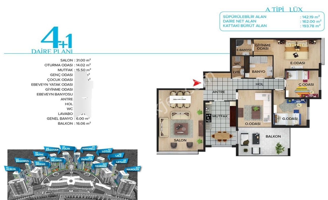 *new Kent'den Meva Şehirde Ara Katta Lüx 4+1 Full Yapılı Daire ! - Görsel 9