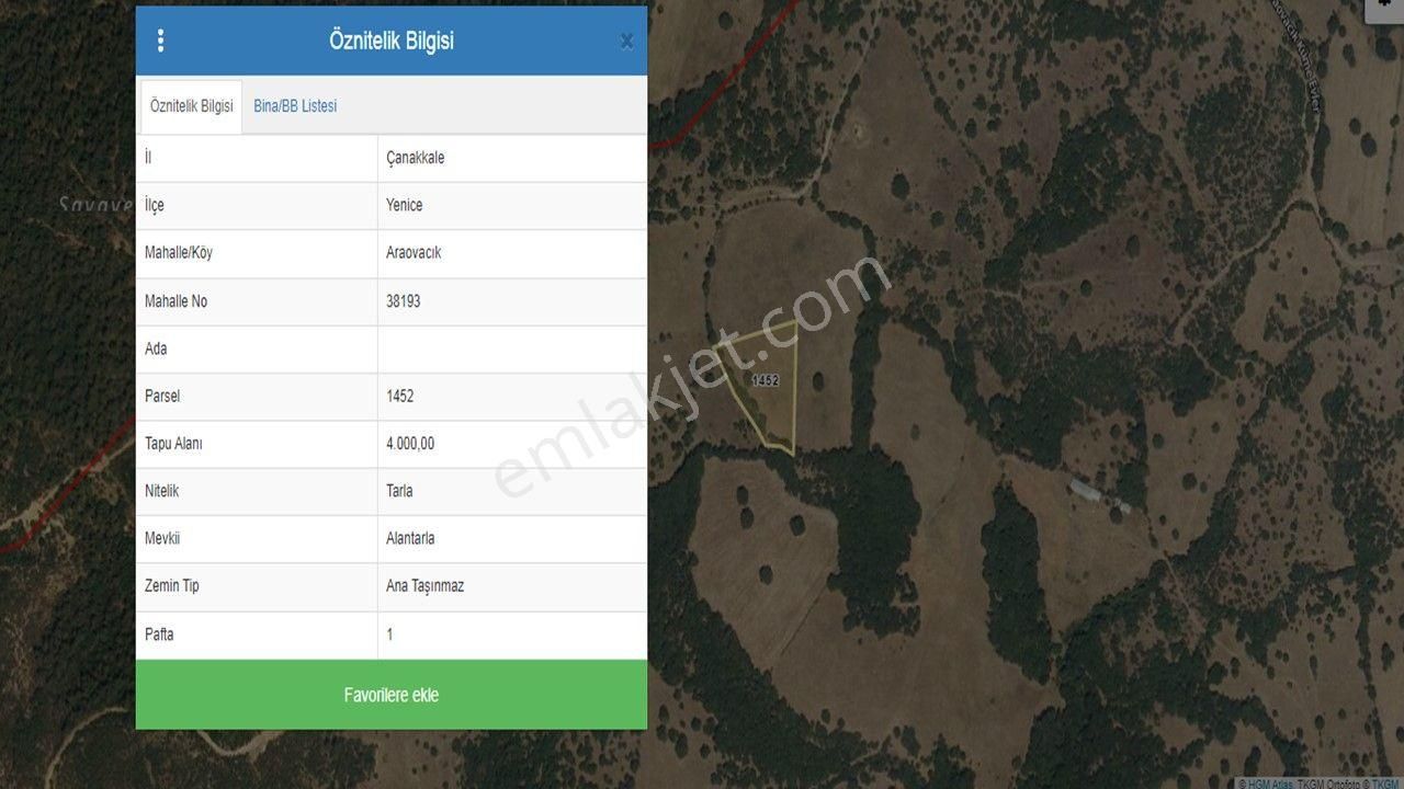 Çanakkale Yenice Araovacık Da Satılık 4000m² Tarla - Görsel 6