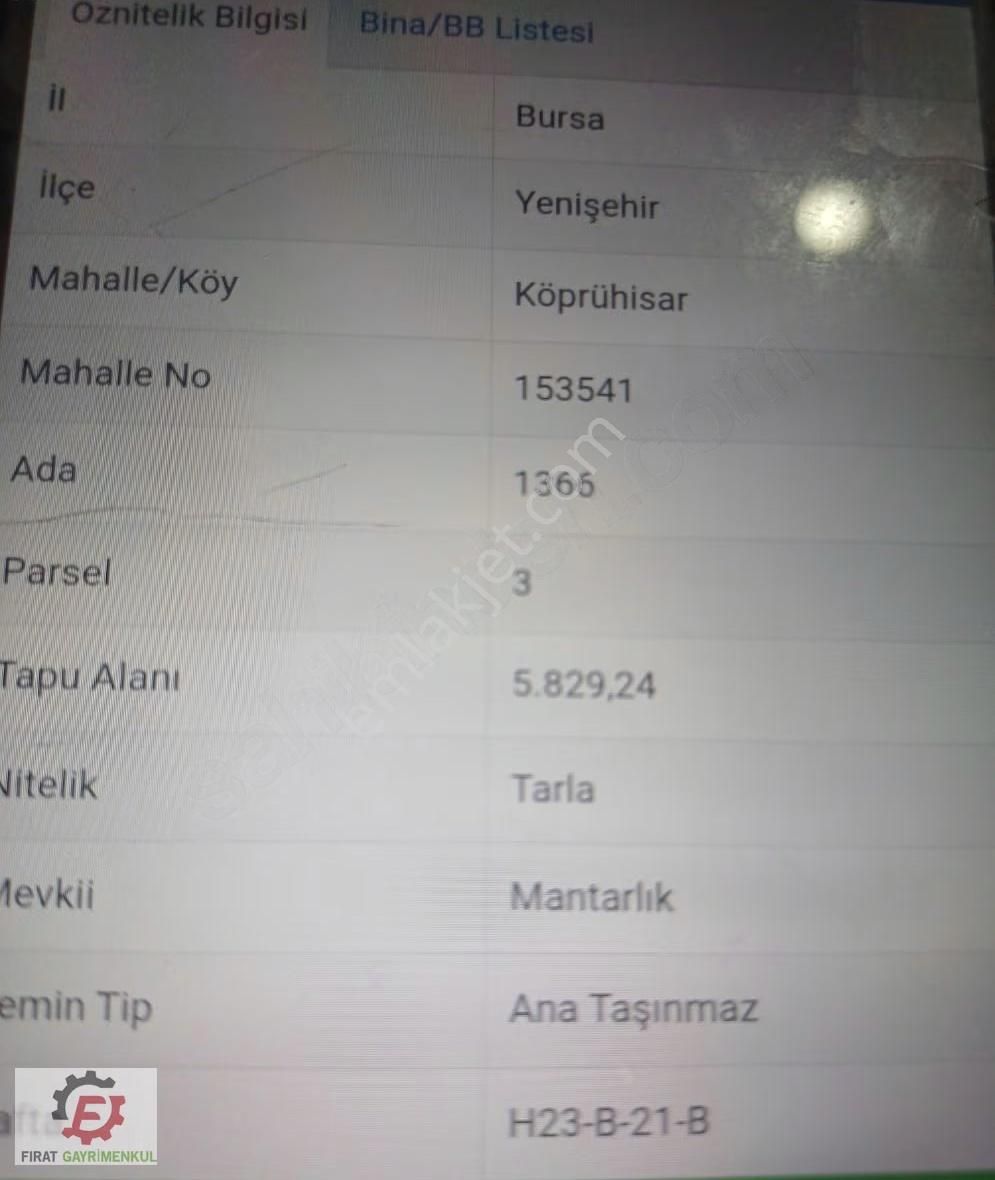 Bursa Yenişehir Köprühisar'da Satılık Tarla