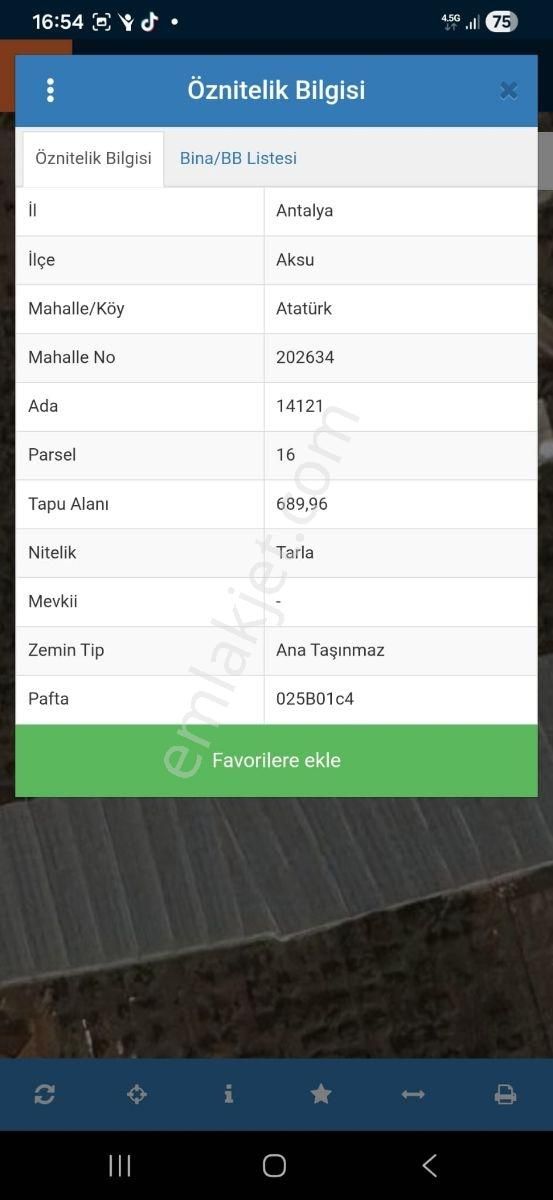 Aksu Atatürk Mahallesi'nde 690m2 Tek Tapu Tarla