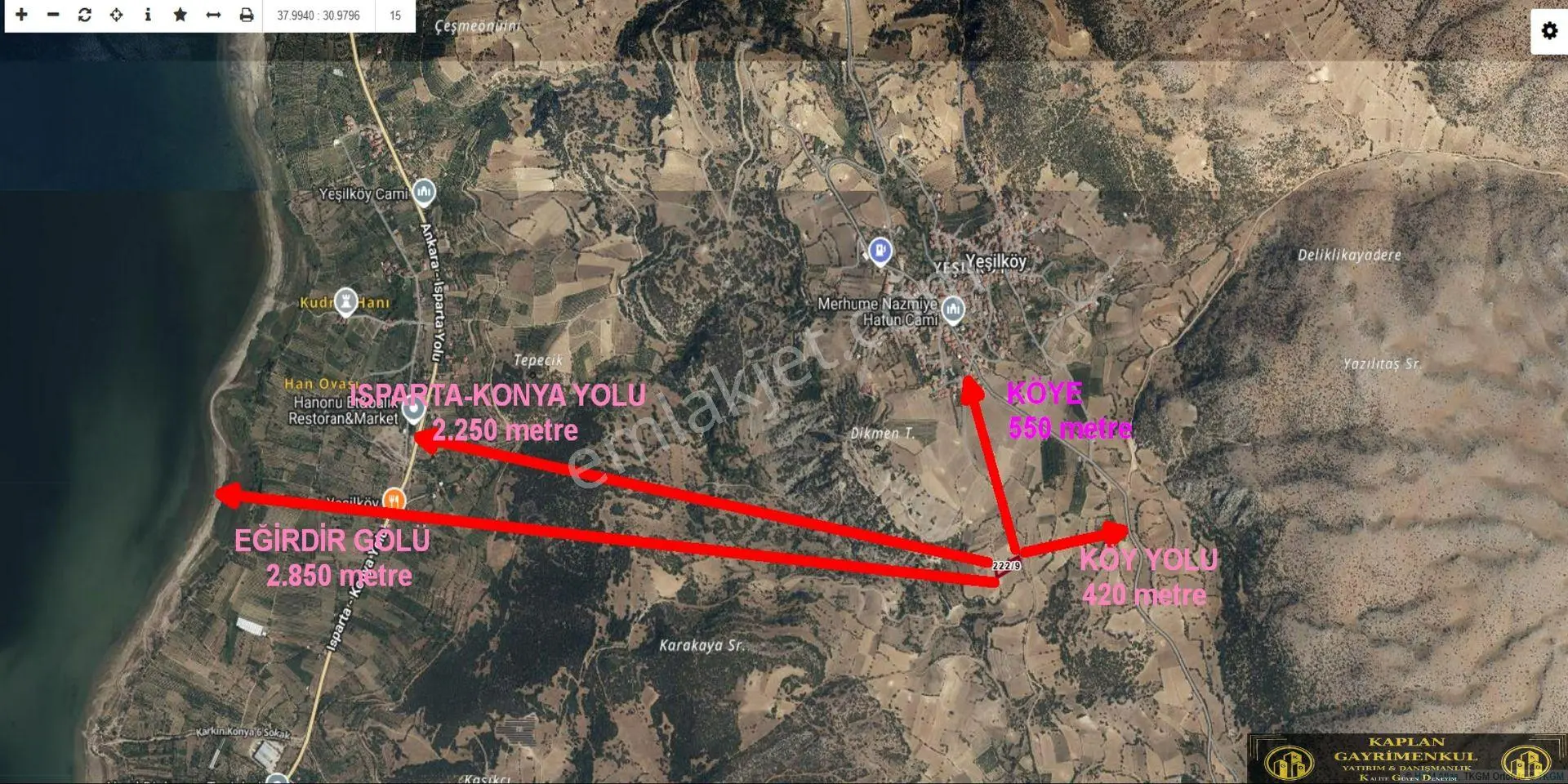 Kaplan Gayrimenkul’den Isparta Gelendost - Yeşilköy'de Göl Manzaralı 2350 M² Satılık Tarla - Görsel 4