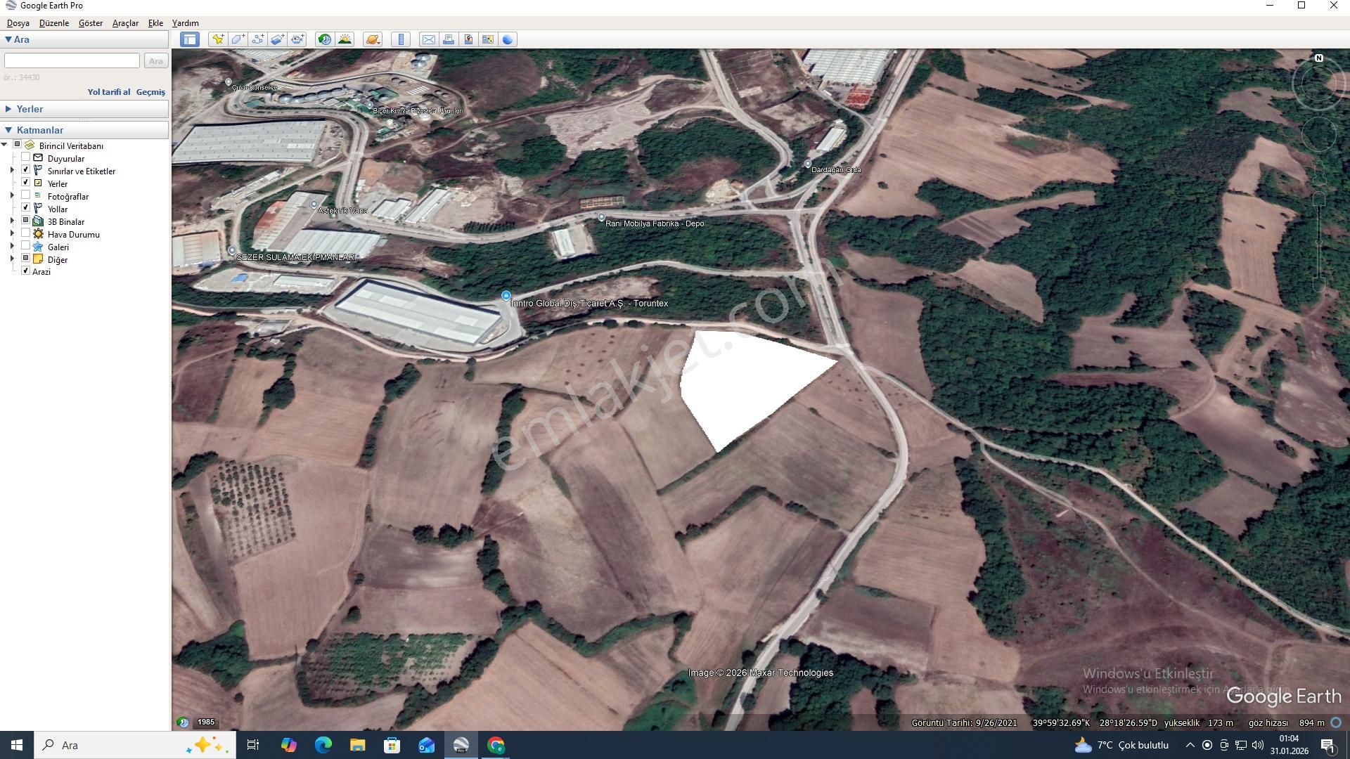 Mustafakemalpaşa Organize Sanayi Bölgesinde 14 Dönüm 3 Dönümü İmarlı Kapalı Alan