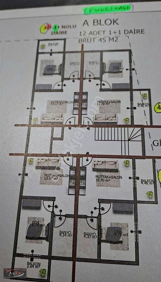Ful Eşyalı Koridorlu Ankastre Kombi Cam Balkon 1+1 Daireler - Görsel 11