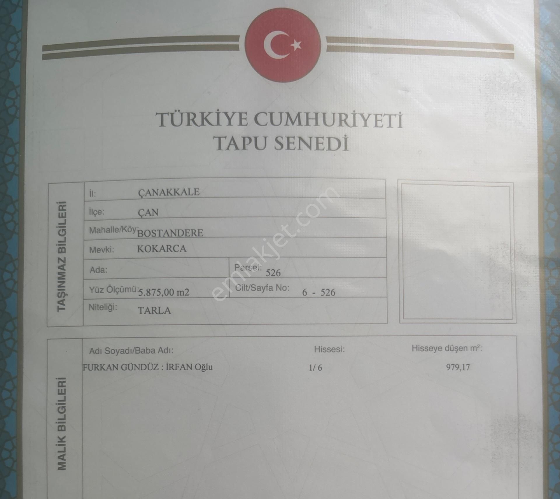 Çanakkale Çan Bostandere Köyünde 979 M2 Resmi Tapulu Tarla Araç Takası Düşünülebilir Pazarlık Olur - Görsel 2