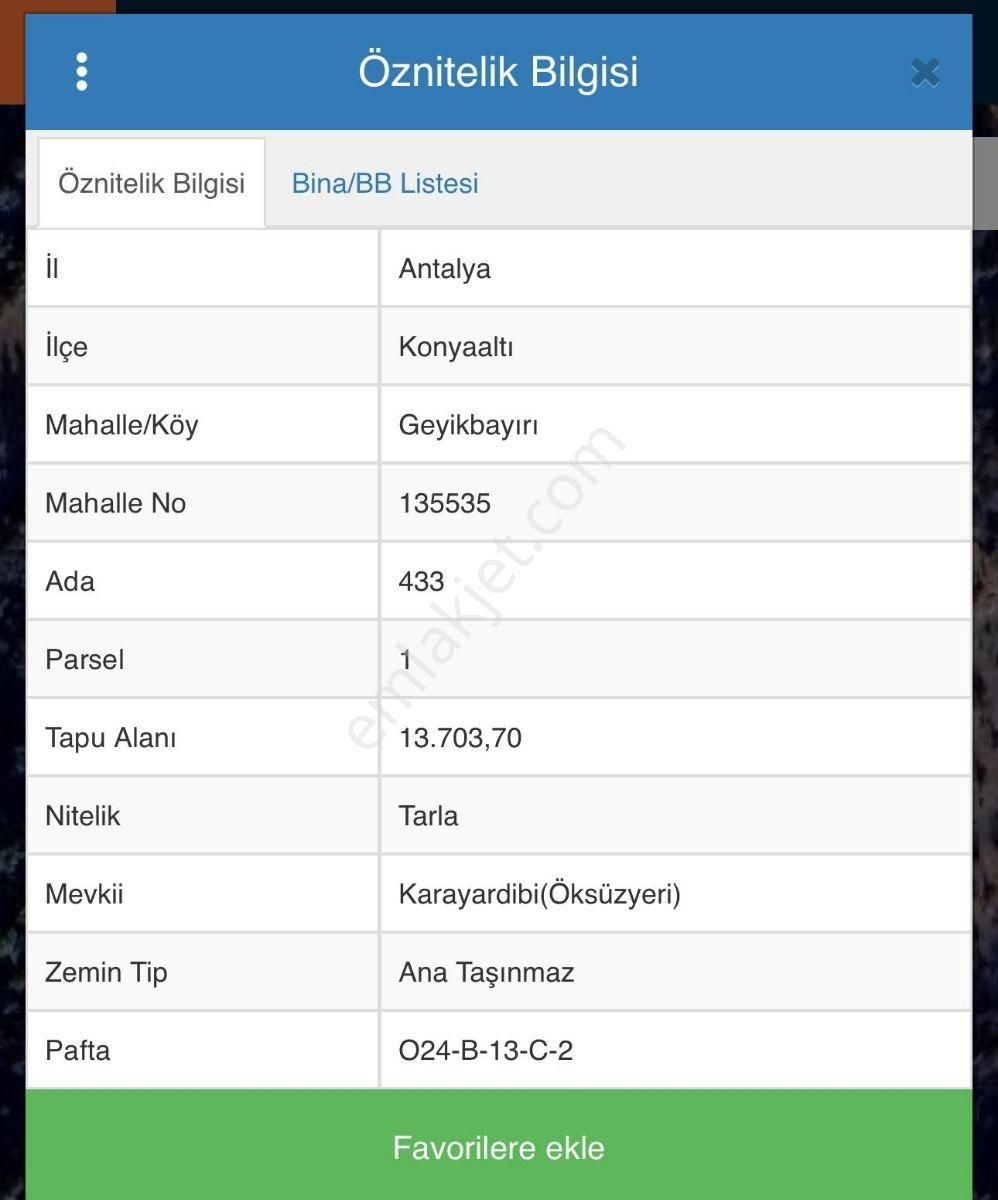 Konyaaltı Geyikbayırı Köy Merkezinde Satılık Tarla