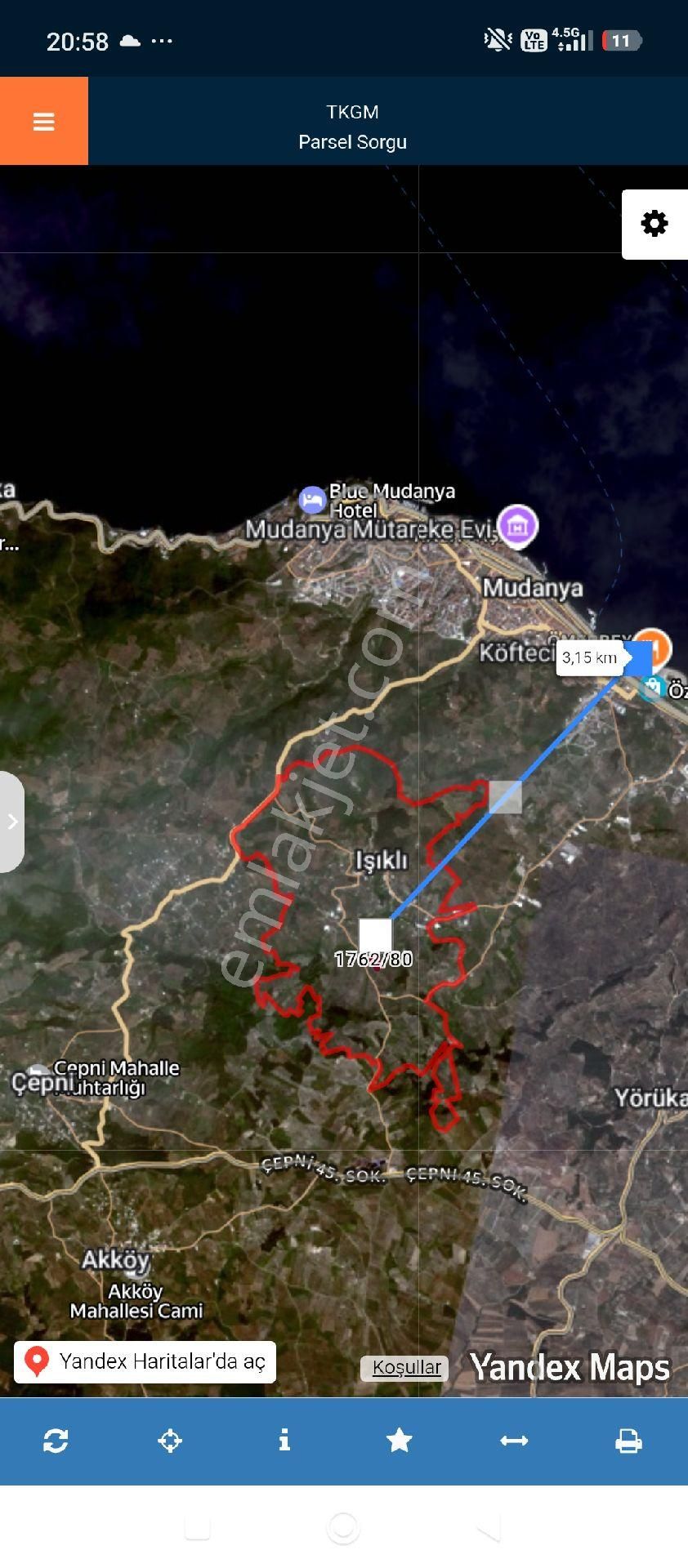 Mudanya Işıklı Mahallesi Satılık 308 Mt2 Hisseli Zeytinlik