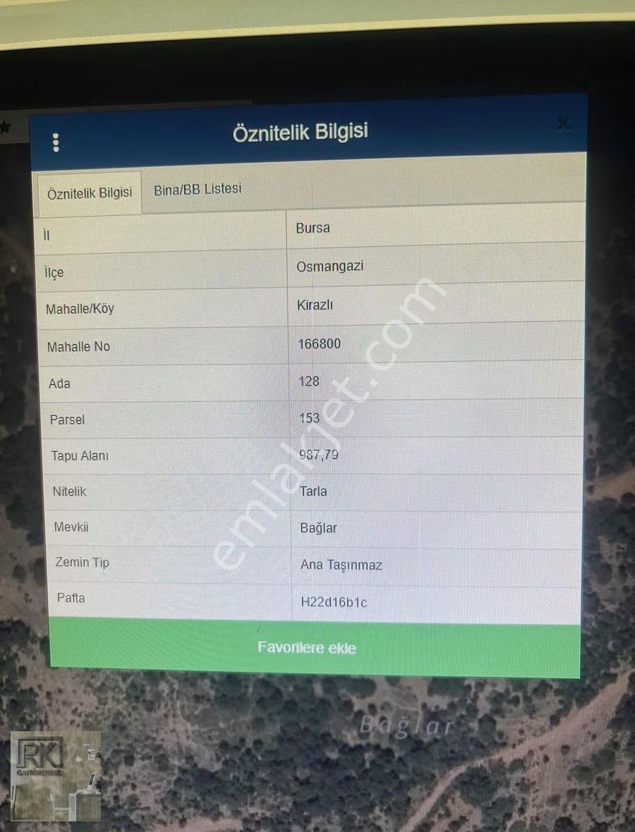 R.k Dan Osmnagazi Kirazlı Bağlar Mevkisinde Satılık Tek Tapu - Görsel 2