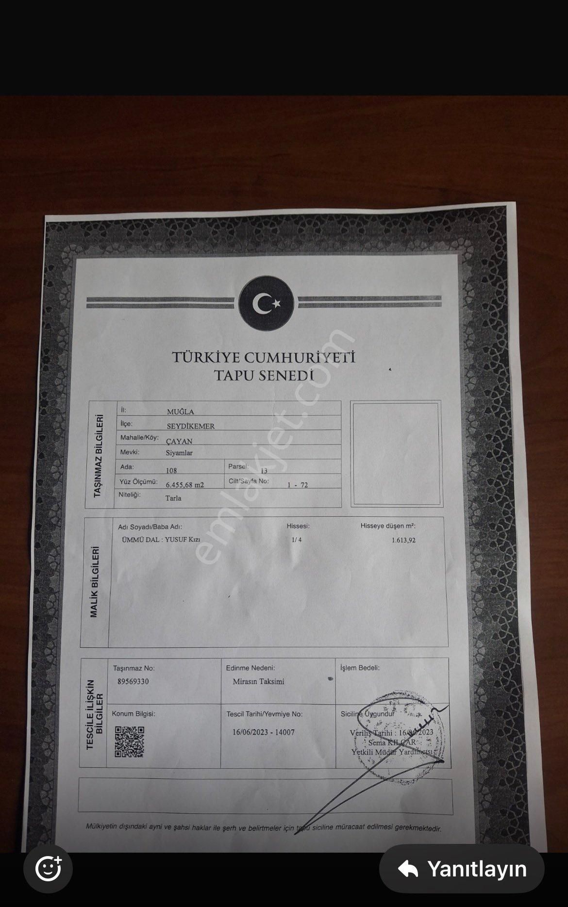 Muğla Seydikemerde Satılık Tarla - Görsel 2