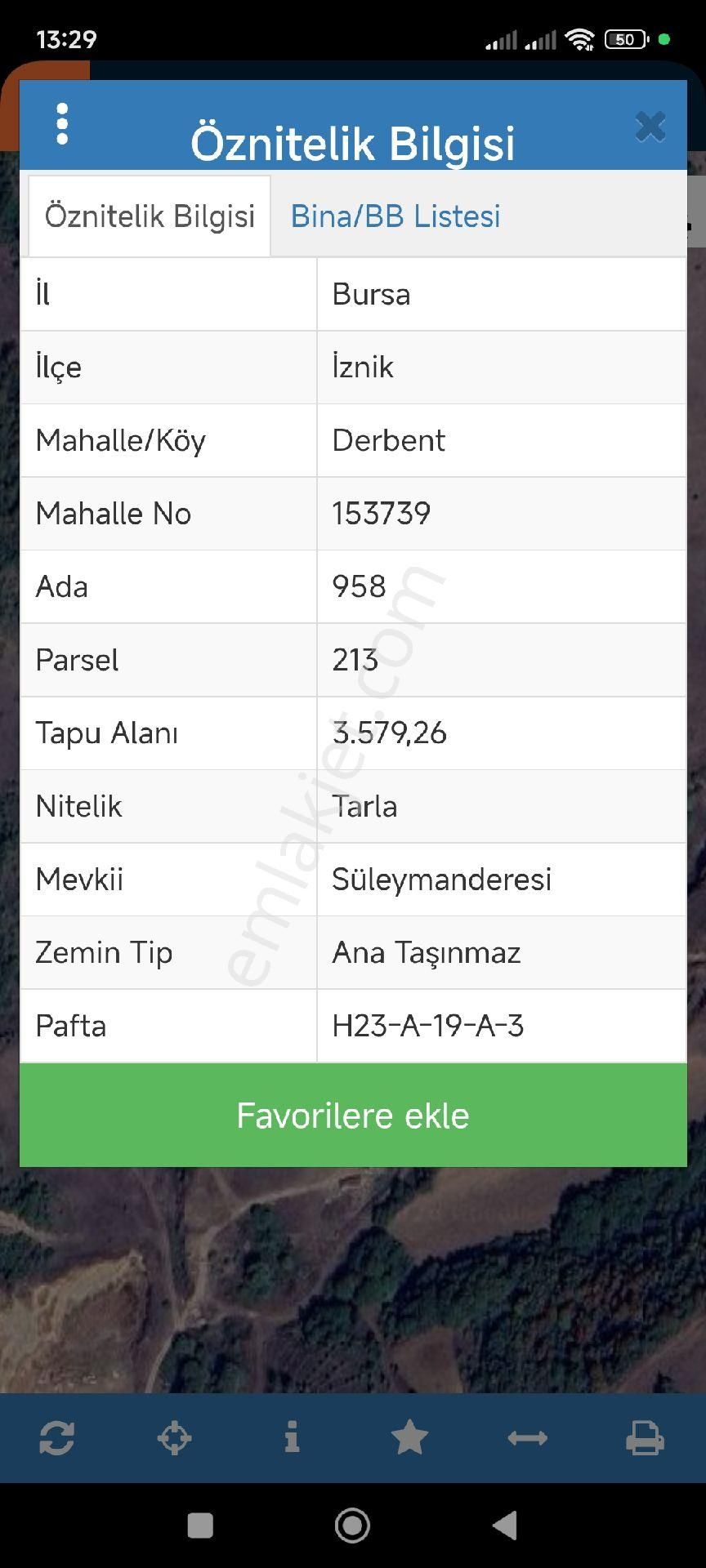 İznik Derbent Satılık Tarla