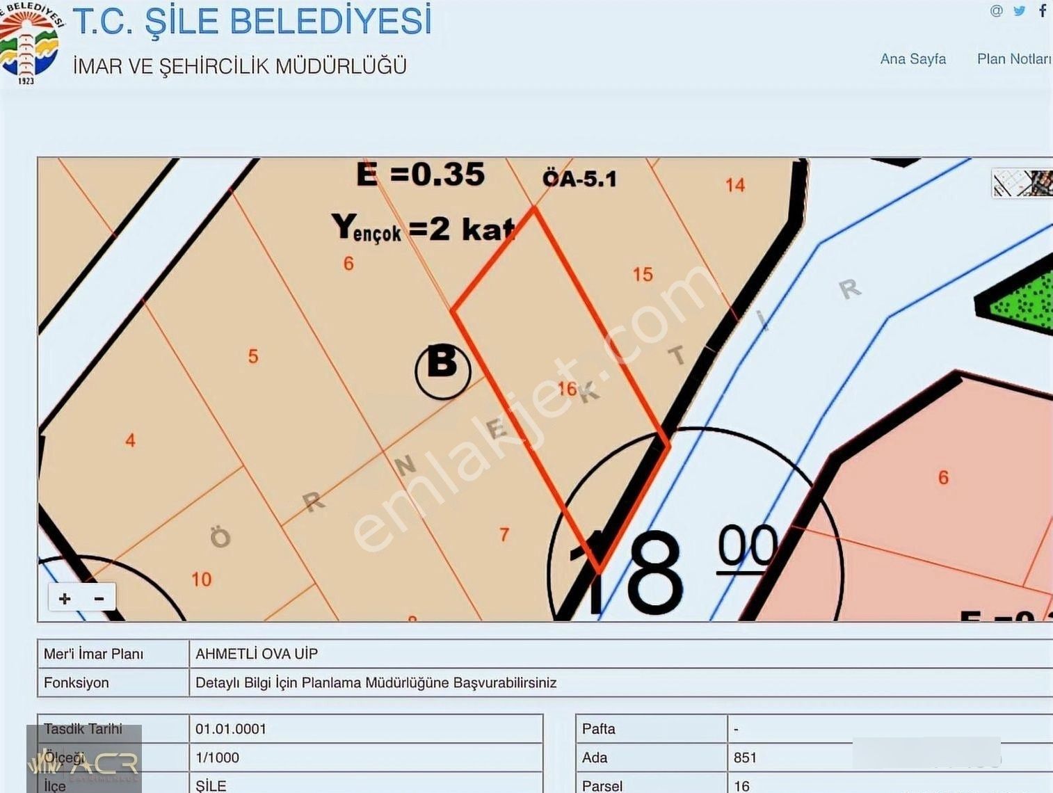 Acr Gyd'den Şile Çavuş E:0,35 Konut İmarlı Arsa