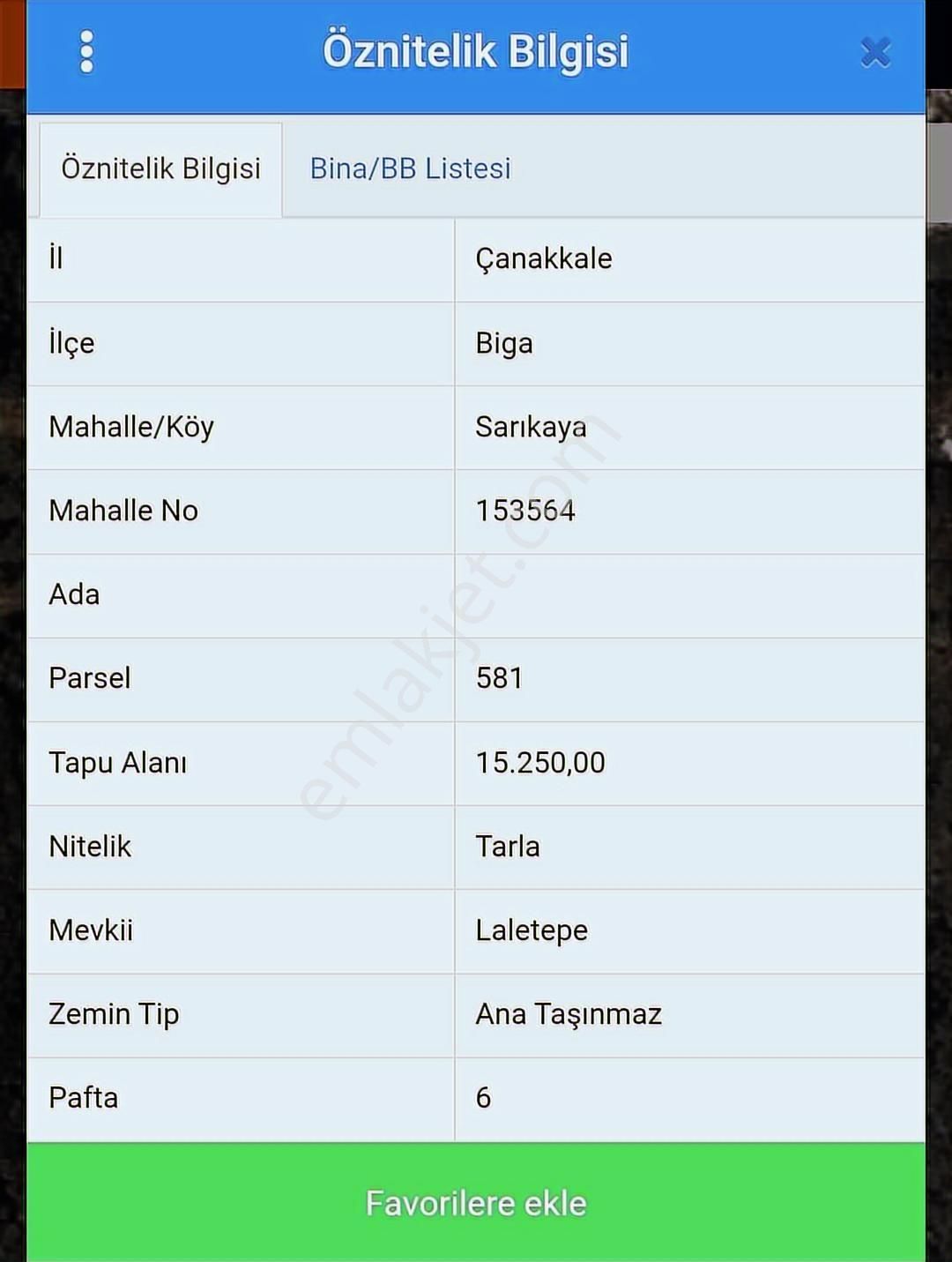 Çanakkale Biga Sarıkaya Köyünde 2 Parselli Satılık Arazi