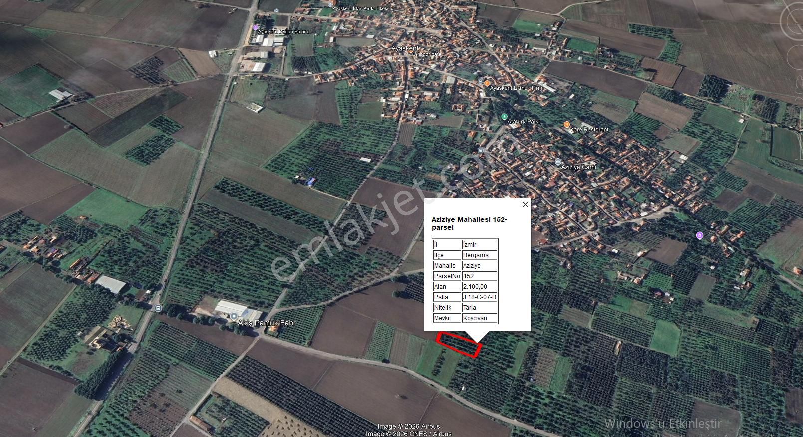 Bergama Aziziye'de Hobi Bahçeşi Olarak Kullanılacak 2100 M2 Zeytinlik